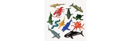 Figurine articulée représentant un animal marin et ses animaux de compagnie (lot de 12)