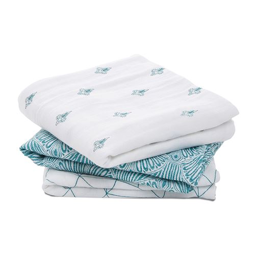 Lot de 3 petits Langes en mousseline de coton PAISLEY - TEAL - ADEN+ANAIS