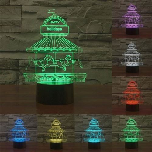Lampe 3D Manège Lumière 7 Couleurs Luminaire LED Décoration Bouton Tactile 0.5W - YONIS
