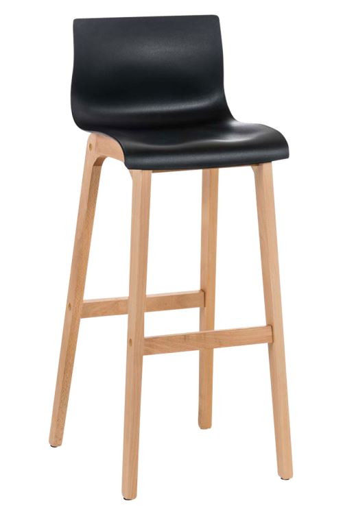 CLP Tabouret de bar Hoover Assise en Plastique Piètement Bois Nature , Noir