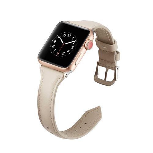 Bracelet en cuir véritable maigres beige pour votre Apple Watch Series 4 40mm/Series 3 2 1 38mm