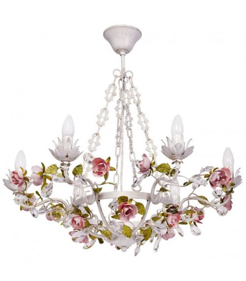 Chandelier blanc Flora 6 ampoules 75 Cm