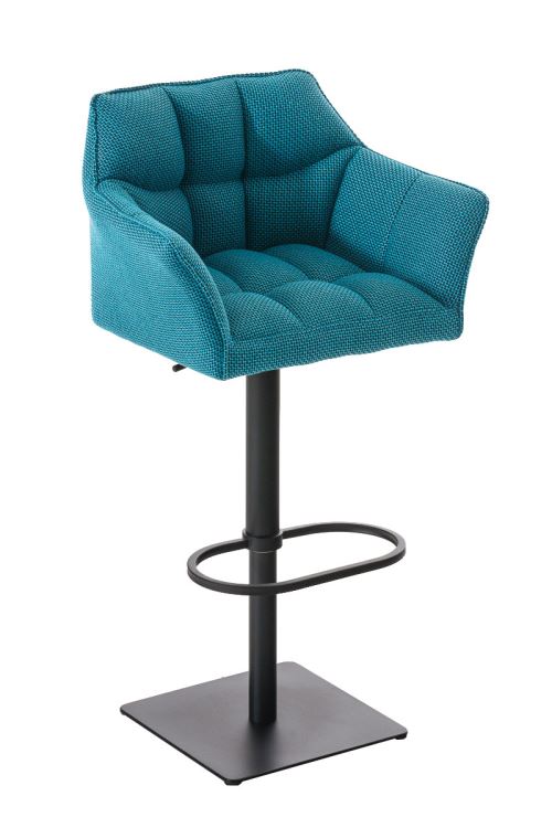 CLP - Tabouret de bar Damaso en Tissu turquois M&eacute;tal noir mat