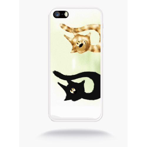 Coque Dessin Chat Noir Et Chat Roux Compatible Apple Iphone Se Silicone Blanc Mat