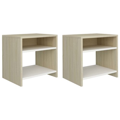 vidaXL Tables de chevet 2 pcs Blanc et chêne sonoma 40x30x40 cm