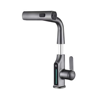 Robinet de Lavabo Extensible avec Affichage de Température LED Finition Métal Avizar Noir - 1