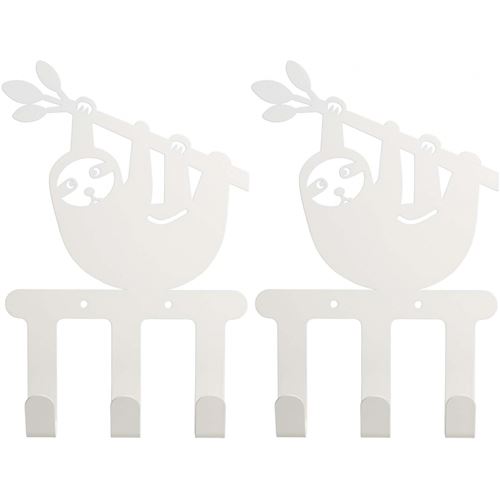 Tranquillo - Patère enfant en métal 3 crochets paresseux blanc (Lot de 2)
