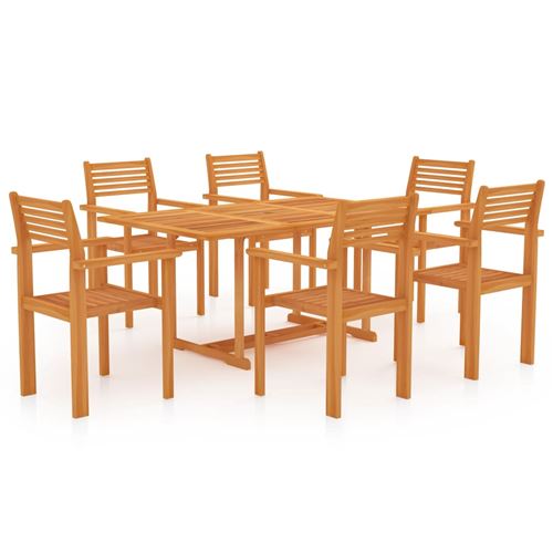 Ensemble de salle à manger de jardin 7 pcs en Bois de teck massif 150 x 90 x 75 cm