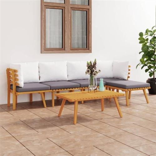 Non Communiqué Multicolore Salon De Jardin Modulable Vidaxl Bois Massif Gris 6 Pieces 90.0 X 55 X 35 5 Personnes
