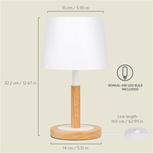 Lampe de Chevet de style Scandinave LED - ENKË, Blanc / Blanc chaud  Dimmable