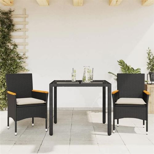 Non Communiqué Noir Vidaxl Ensemble À Manger De Jardin Et Coussins 3 Pcs Rotin Verre, Ensemble De Salle À Manger D'extérieur, Meuble De 3278645