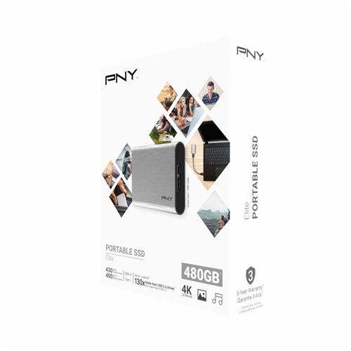 PNY ELITE - SSD - 480 GB - extern (draagbaar) - USB 3.1 Gen 1 - opgeruwd zilver