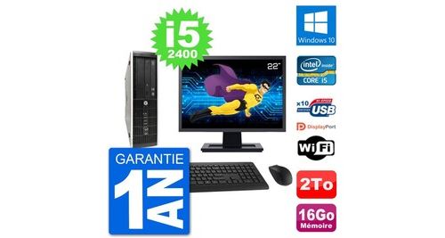 Pc hp compaq pro 6300 sff ecran 22" i5-2400 ram 16go disque 2to windows 10 wifi