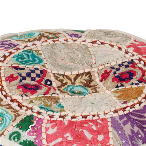 vidaXL Pouf rond en coton fait à la main 40 x 20 cm Beige
