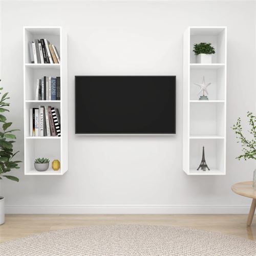 vidaXL Meubles TV muraux 2 pcs Blanc Aggloméré