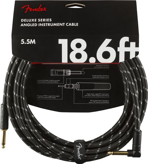 Câble jack Fender Deluxe Series Instrument, droit/coudé, noir Tweed - 5,5m