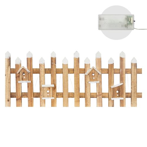 Ecd germany mini clôture de jardin en bois, 98 x 49 x 57 x 4 cm, marron,  fonctionne avec des piles, décoration de noël décoration de sapin de noël  clôture décorative d'hiver