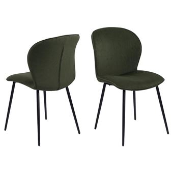 Toilinux - Lot de 2 chaises de salle à manger Lina - Velours côtelé vert olive - LINA - 1