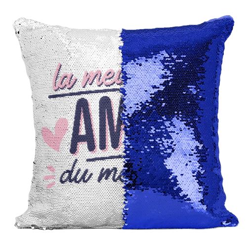 Fabulous Coussin avec Housse Sequin - Paillettes Bleu La Meilleure Amie du Monde [40 x 40 cm]