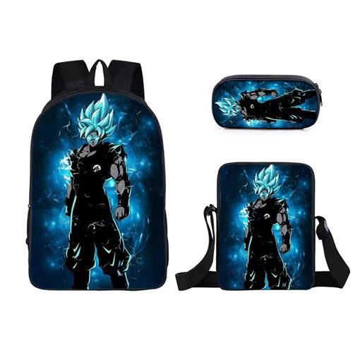 Lot de 3 pièces Sac à Dos, Trousse à crayons, Sac à Bandoulière Dragon Ball pour Enfants (SD3632) Bleu