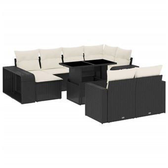 Canapé D'Angle Vidaxl 2 Pièces - Résine Tressée Noir - Coussins Crème - Pour Jardin, Terrasse
