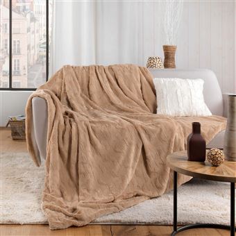 Plaid imitation fourrure/sherpa Foxy sable 180x220 - 1