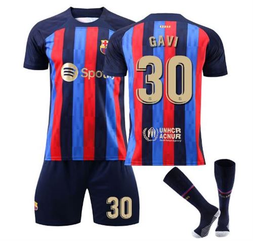 Gavi Maillot de Football #30 Enfant FONGWAN 2022/2023 Barça Domicile Jersey Short et Chaussettes, Taille 24