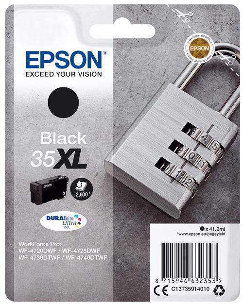 Epson 35XL - 41.2 ml - XL - noir - original - cartouche d'encre - pour WorkForce Pro WF-4720, WF-4720DWF, WF-4725DWF, WF-4730, WF-4730DTWF, WF-4740, WF-4740DTWF