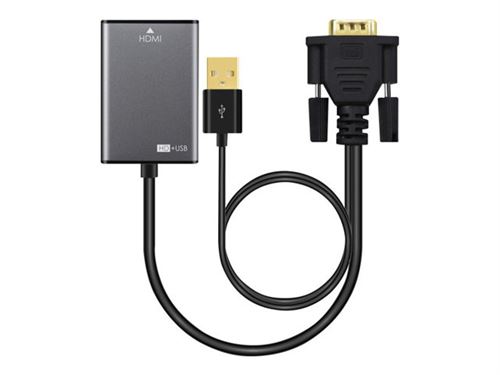 MicroConnect - HDMI-adapter - USB, HD-15 (VGA) naar HDMI female - 15 cm - zwart - actief, ondersteuning 1080p