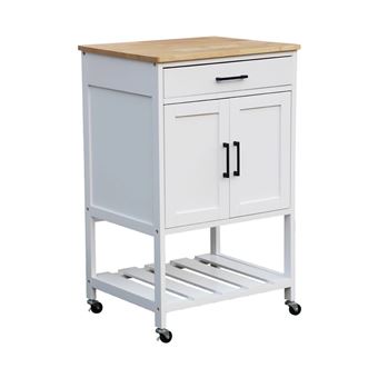 Sweeek Desserte De Cuisine Blanche BENDOR Plateau En Bois D'hévéa 56 X