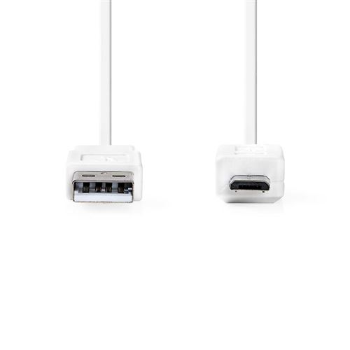 Nedis - Câble USB - USB (M) pour Micro-USB Type B (M) - USB 2.0 - 1 m - plat - blanc
