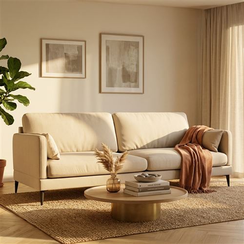 Canap&eacute; Tissu Droit Beige Splendido - 3 Places
