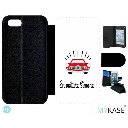 Etui My-Kase pour iPhone Se 2020 - en voiture simone voiture rouge - Simili-cuir Noir