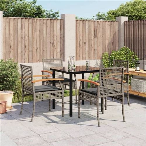 Vidaxl Gris Ensemble À Manger Jardin 5 Pcs - Image 2