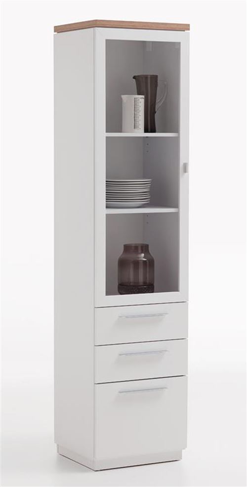 Vitrine coloris blanc brillant/chêne ancien en MDF - 45 x 189 x 40 cm -PEGANE-