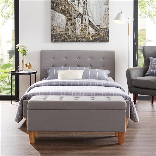 Banc De Lit Lille Coffre De Rangement Avec Assise Pouf Capitonne Bout De Lit Avec Pieds Conique En Bois Structure Mdf Et Tissu Gris Achat Prix Fnac