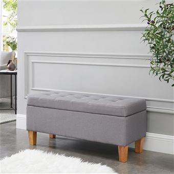Banc De Lit Lille Coffre De Rangement Avec Assise Pouf Capitonne Bout De Lit Avec Pieds Conique En Bois Structure Mdf Et Tissu Gris Achat Prix Fnac