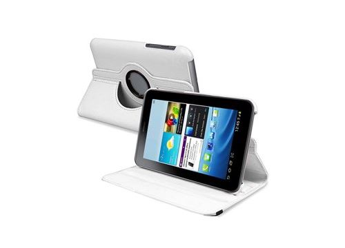 Etui aspect cuir blanc support rotatif pour Samsung Galaxy Tab 3 7 pouces