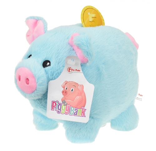 Toi-Toys tirelire en peluche bleu 19 cm