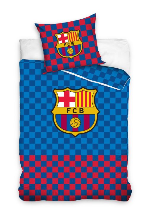 FC Barcelona enveloppe de couette à carreaux 140 x 200 cm bleu/rouge