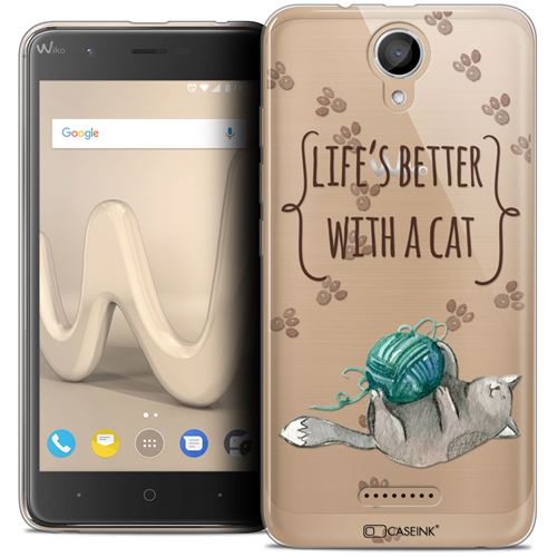 Coque Crystal Gel Wiko Harry (5 ) Extra Fine Quote - Life s Better With a Cat