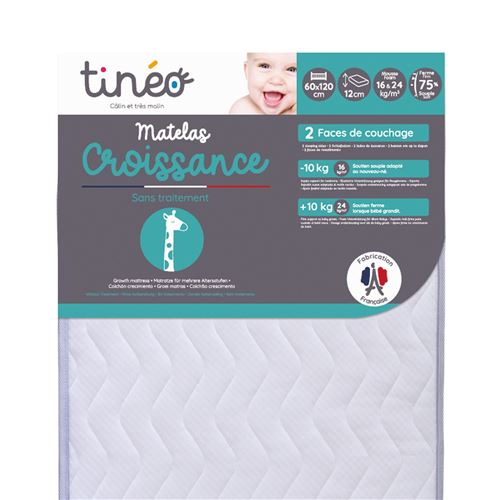 Tinéo - Matelas bébé 60x120cm Croissance 2 faces