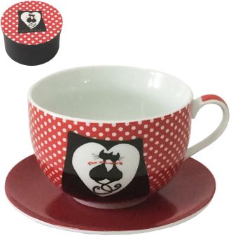 ENESCO Set bol Rouge et sous-tasse Chats 11.5 x 8 cm - 1