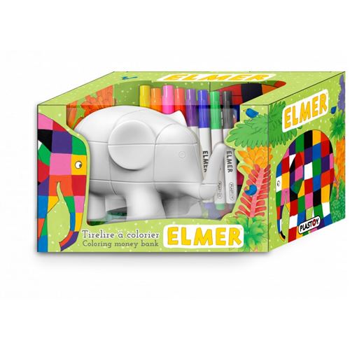 Tirelire à colorier Elmer + 8 feutres