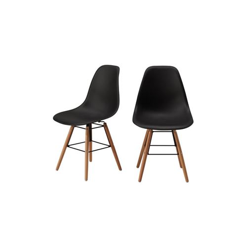 Rena Lot De 2 Chaises De Salle A Manger Noir Satine + Pieds En Bois Hetre Massif - Scandinave - L 52 X P 46,5 Cm