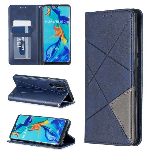 Etui en PU motif géométrique avec support et porte-cartes bleu pour votre Huawei P30 Pro