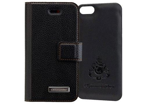 PETER JÄCKEL COMMANDER Book & Cover - Cameratas voor mobiele telefoon - leer - zwart - voor Apple iPhone 5, 5s, SE