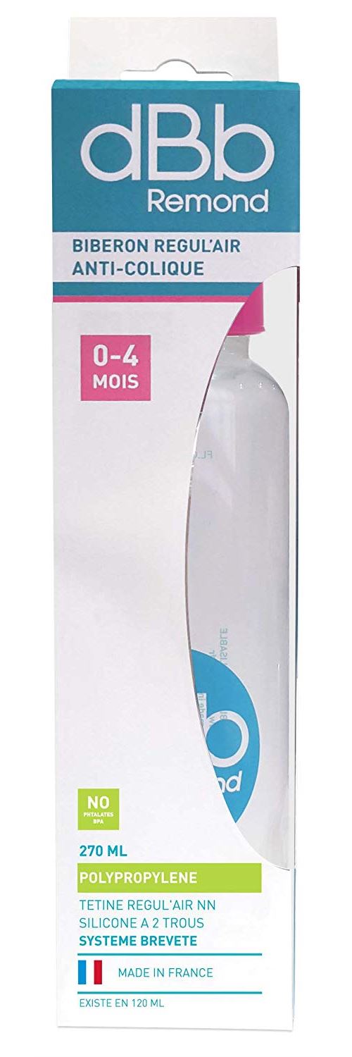 dBb Remond Régul'Air Biberon avec Tétine NN en Silicone Rose Translucide 270 ml