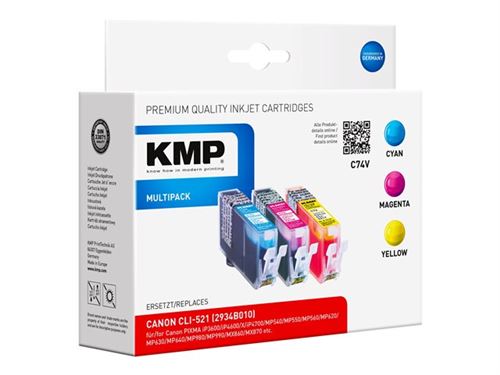 KMP Vorteilspack C74V - pack de 3 - jaune, cyan, magenta - cartouche d'encre (alternative for: Canon CLI-521M, Canon CLI-521Y, Canon CLI-521C)