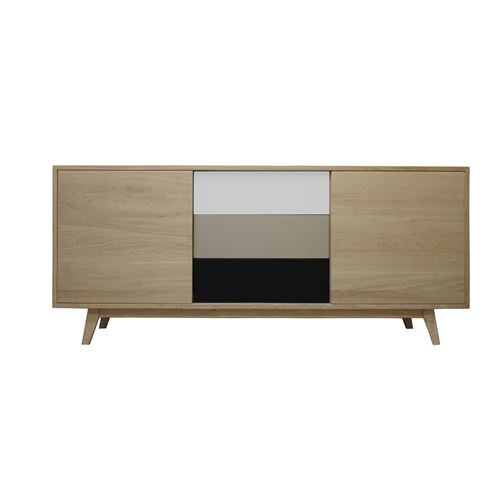 Pirotais Buffet chêne massif et laqué, 2 coulissants et 3 tiroirs, Made in France Multicolore